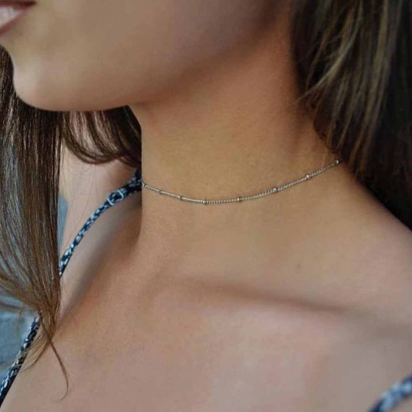Silver color - Minimalist Choker Necklace w/ Beads - Picture 1 of 7